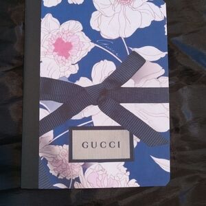 Gucci Blue and Pink Floral Notebook with Black Ribbon On Cover